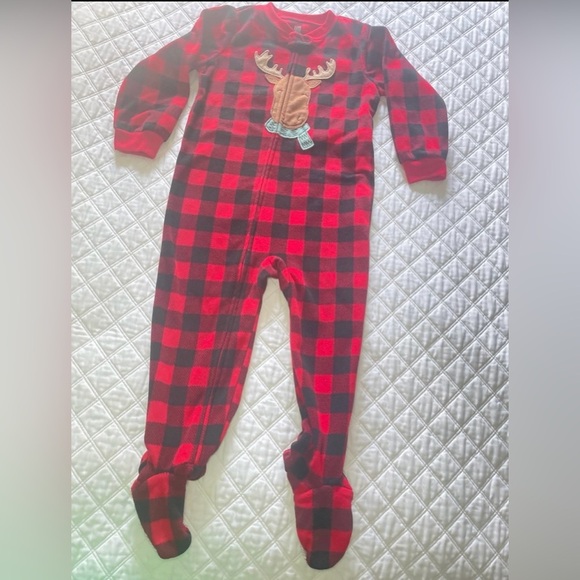 Two Pjs: Carter's Red and Green Plaid Footie Christmas Pjs Kid Sz 3 T - Picture 1 of 4
